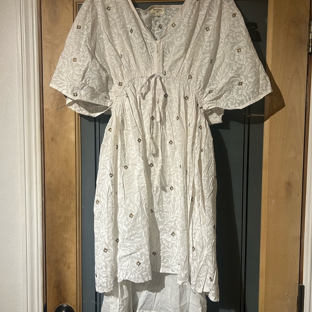NWOT World Market Mira Kaftan Dress L/XL White